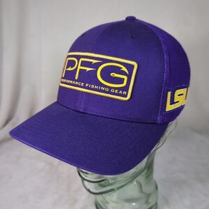 PFG LSU Hat Columbia Hooks Logo FlexFit Size S/M Purple Tigers Mesh Back Cap